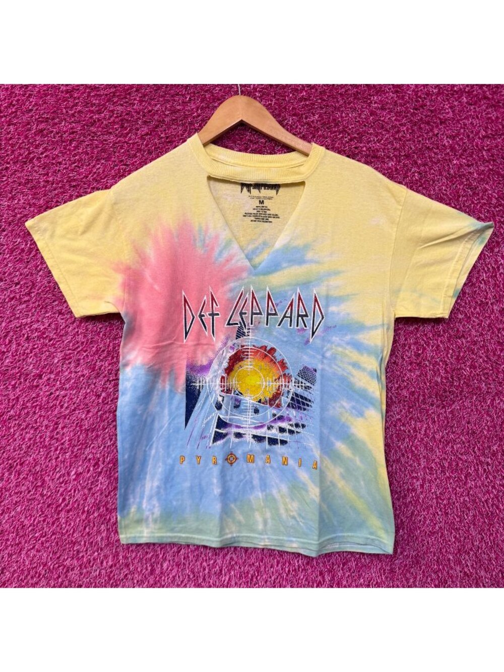 Def Leppard Pyromania Album Cover Keyhole Womens Tie Dye M